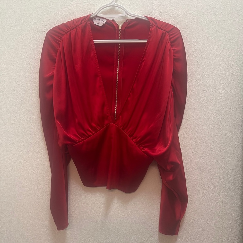 bebe Deep Red Draped Blouse